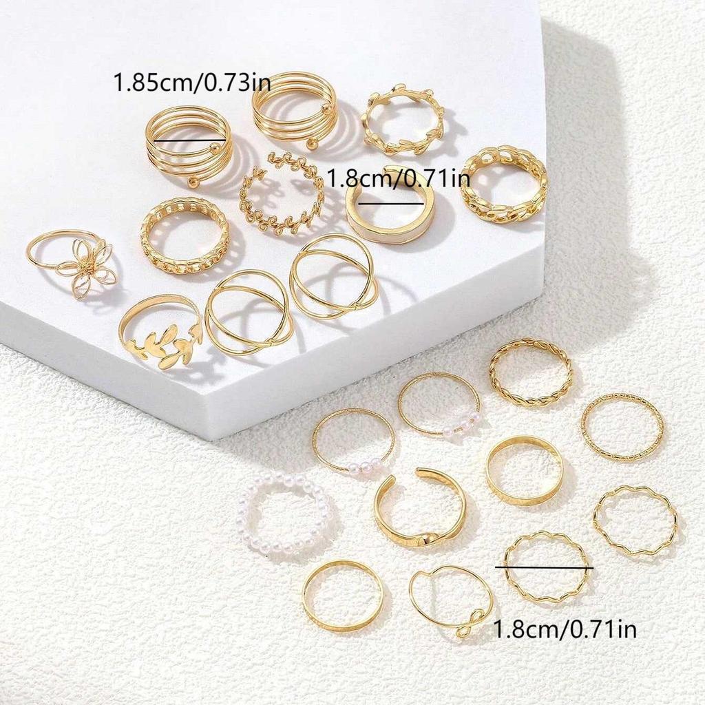 22-Piece Rhinestone & Pearl Ring Set: Butterfly, Leaf, Geometric, Chain, Knuckle Designs for Women
