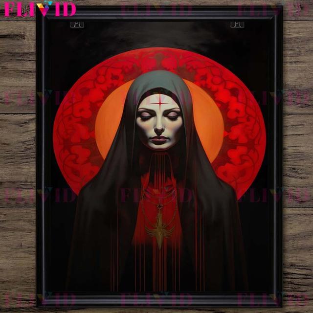 Red Priestess and Magic Witch, Soul, Magic, Worship, Wall Oil Painting, Horror, Demon, Gothic, Dark Fantasy, Art