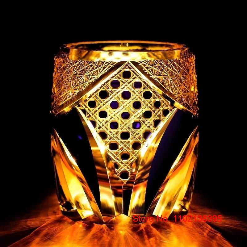 Japanese Black Warrior Crystal Glass Armor Edo Kiriko Whiskey Wine Glasses Hand Engraved Amber Whisky Cup Brandy Rock Snifter