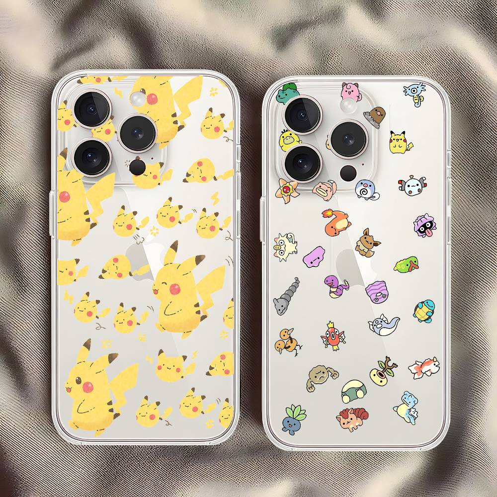 Cute Cartoon P-Pokemon Phone Case For IPhone 17 16 15 14 Plus 13 12 11 Pro Max Phone Back Cover Transparent Shockproof Cover