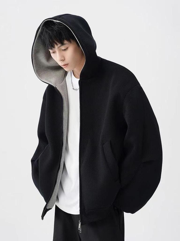 Men's Trendy Rogue Double Zipper Hooded Sweatshirt - Autumn/Winter Loose Casual Sports Cardigan Jacket