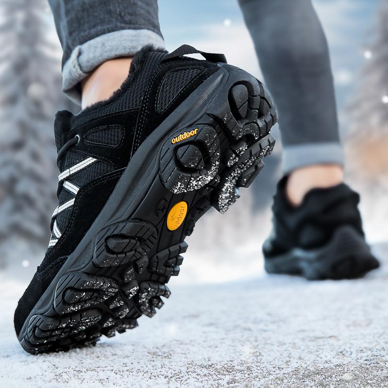 Plush Unisex Hiking Shoes Fur-lined Winter Outdoor Sneakers Men Women Warm Cotton Shoes Anti-slip Climbing Sports Shoes