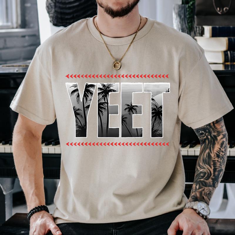 Vintage Yeet Letter Print Tshirts Funny Saying TShirt Mens Casual Short Sleeve Tees Humor Graphic Tops Male Tshirts