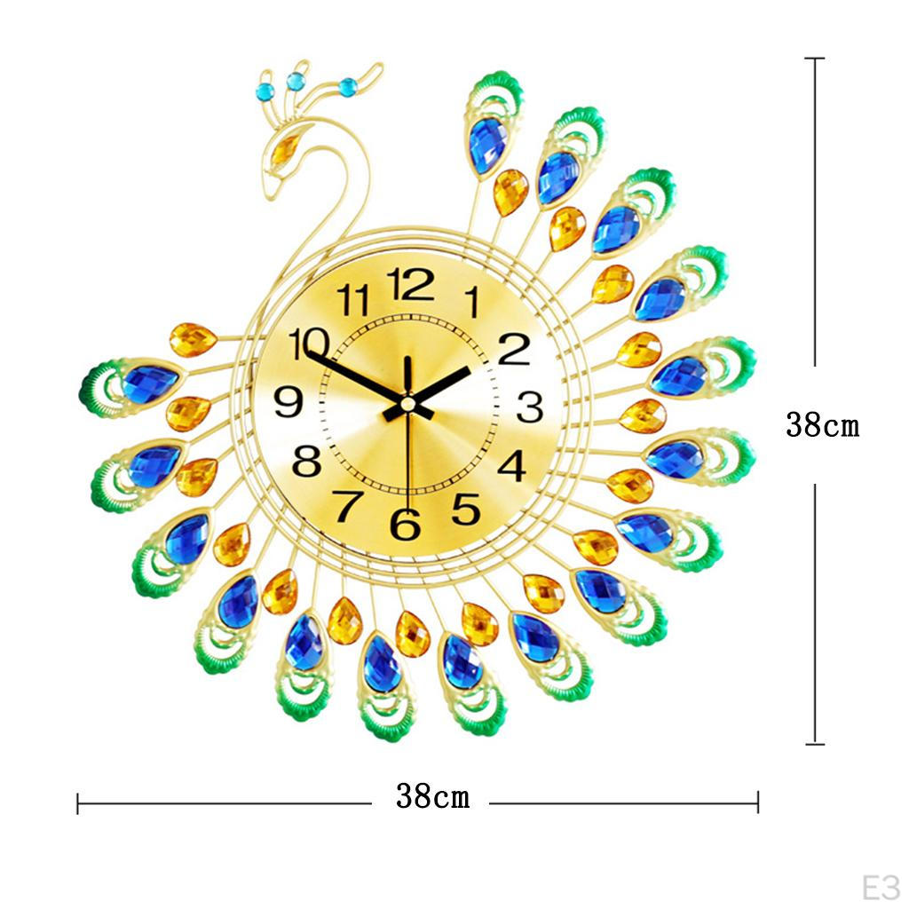 " Large Unique Peacock Wall Clock Battery Powered Hanging Clocks Kitchen Bathroom Decorative