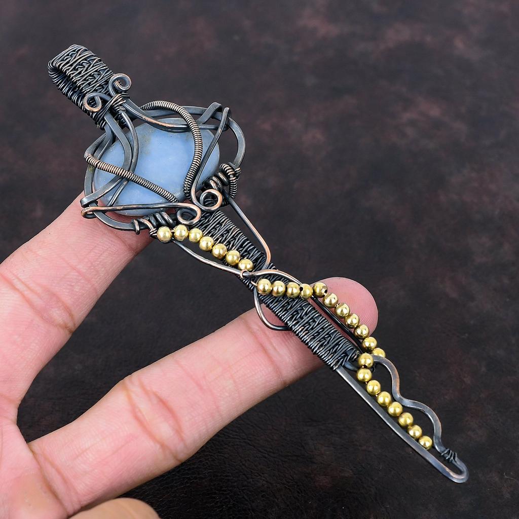 Angelite Pendant Copper Wire Wrapped Pendant Key Pendant Angelite Gemstone Jewelry Handmade Boho Pendant Amazing Copper Jewelry Gift For Him