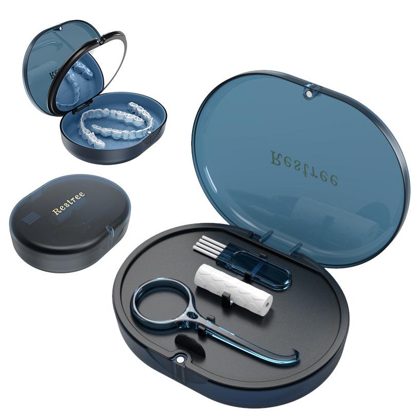 Doppelschichtige magnetische Aufbewahrungsbox mit Spiegel - Tragbare Aufbewahrung für Zahnersatz