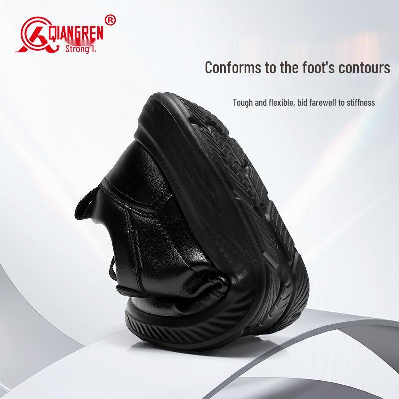 Sapatos de Trabalho Casuais de Couro Strongman 3515 Masculinos - Preto, Tamanho Grande, Primavera/Outono, Tênis para Deslocamento ao Ar Livre