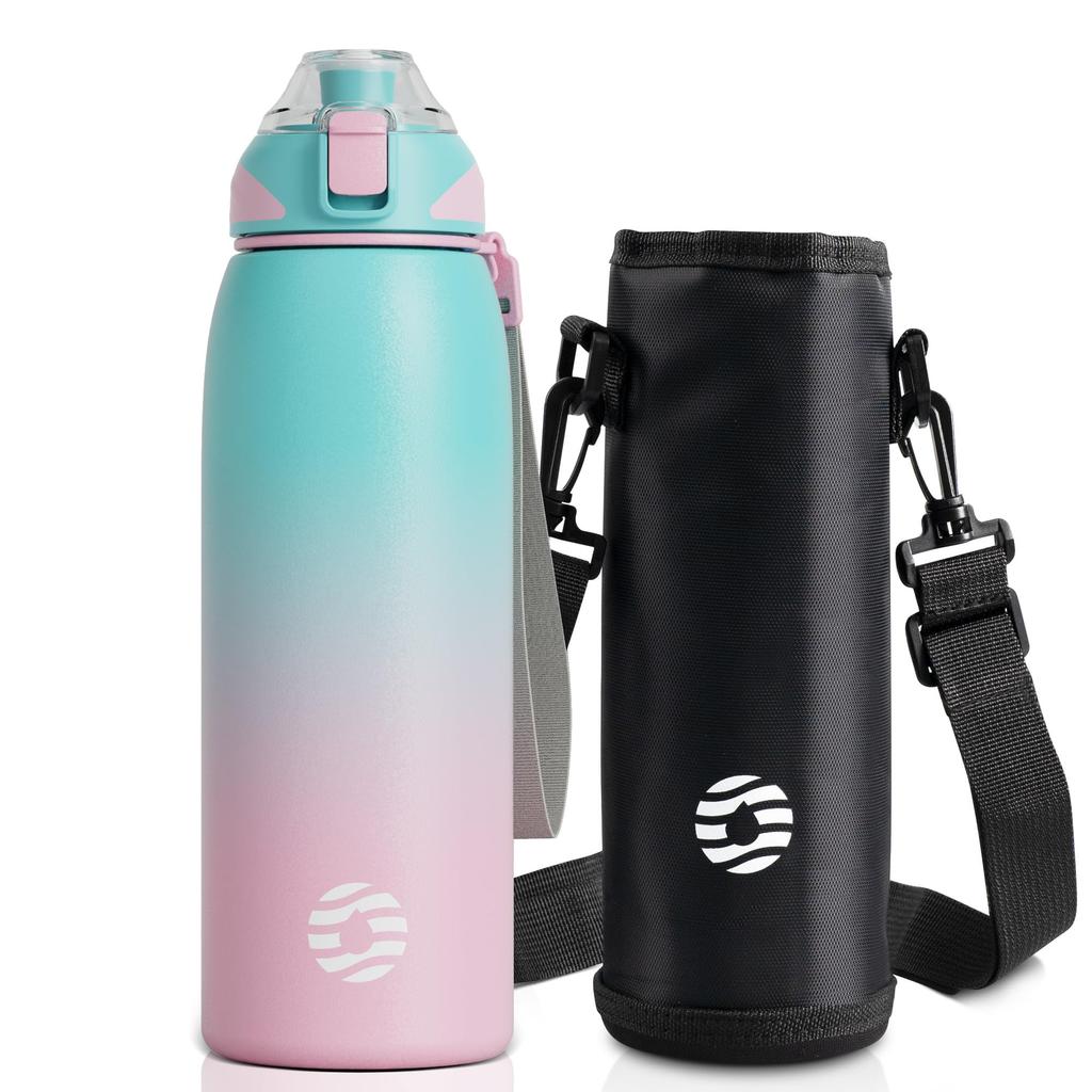 FJbottle 1 Liter Vacuum Insulated Sports Keeps Hot and Cold Drinks Hot or Wide Easy to Stainless Includes a Water Bottle Cover and Cleaning Stylish