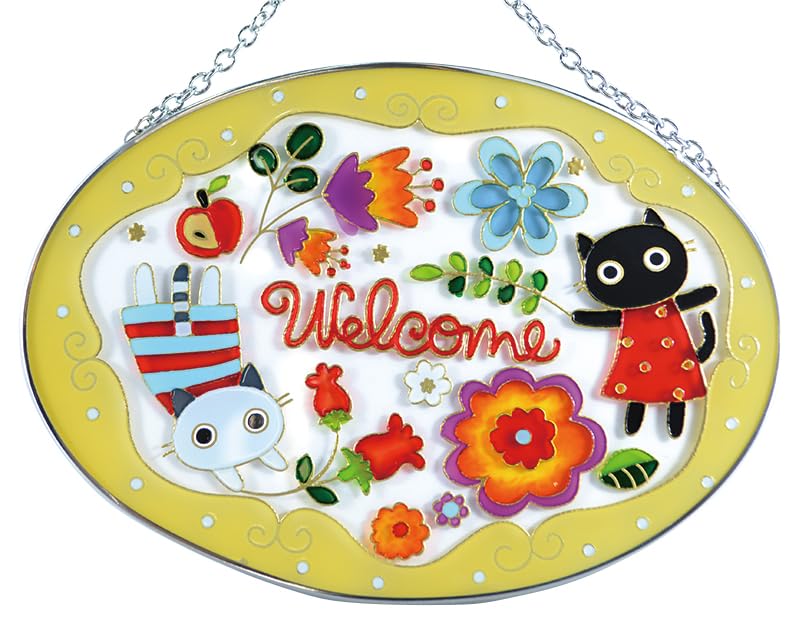 

Fourcart Cute Handmade Glass Stained Frame Fairytale Forest Cats Welcome