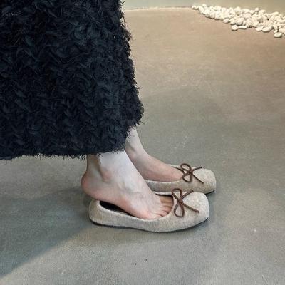 Gentle Evening Wind Shallow Mouth Mao Mao Single Shoes 2025 Autumn and Winter Bow Soft Sole Square Head Doudou Shoes