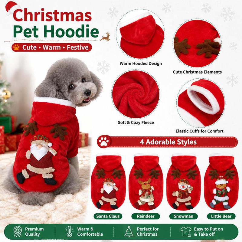 Christmas Dog Clothes Autumn and Winter Flannel Cats Dogs Hoodies Pet Clothes for Small Medium Dogs Christmas Dog Cat Costume