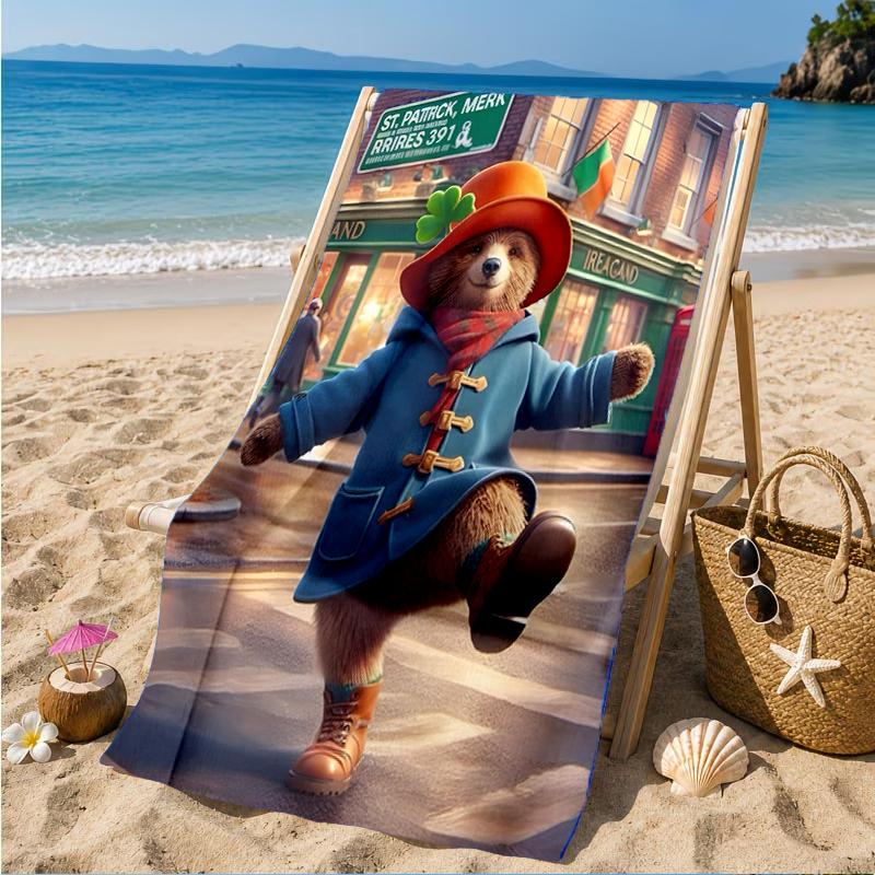 Red Hat Bear In The City Beach Towel, Super Soft Microfiber, Perfect Gift for Her/Him, Birthday, for Pool, Beach, Travel, Decor Beach Party