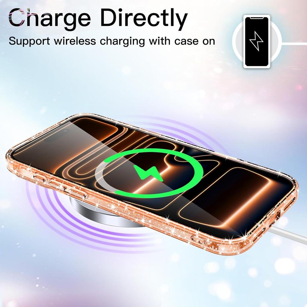 Orange Gold Glitter Case for iPhone 17 Pro Max Air 16E 16 E 15 Plus 14 13 Mini 12 11 X XS XR SE 2022 2020 7 8 Bling Sparkle Phone Cover Accessories