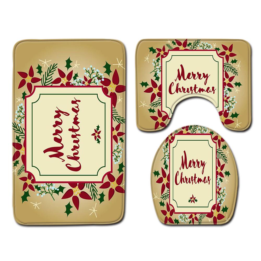 Christmas Bathroom Floor Mat Toilet Three-Piece Set