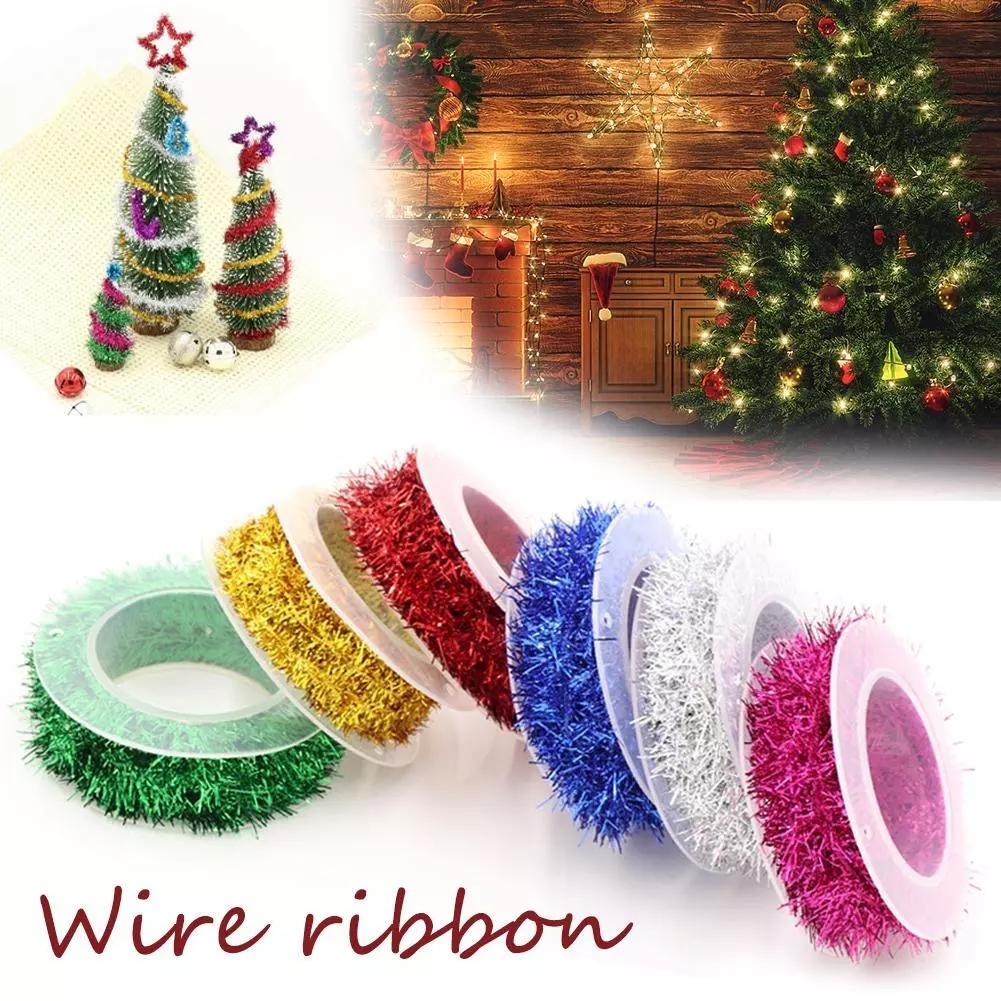

Christmas Supplies Christmas Ribbon Wired 150cm Glitter Colorful Shiny Ribbons For Xmas Tree Home Party Gift Wrapping Decoration золотой