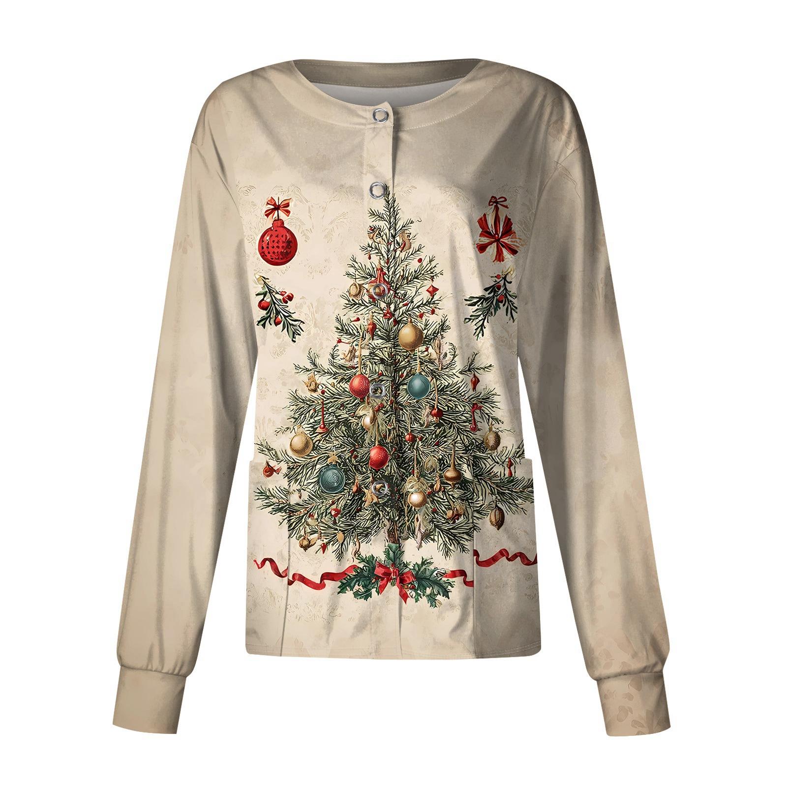 

Женский повседневный однобортный однобортный защитная одежда с рождественским принтом и длинными рукавами, кардиган, топ L