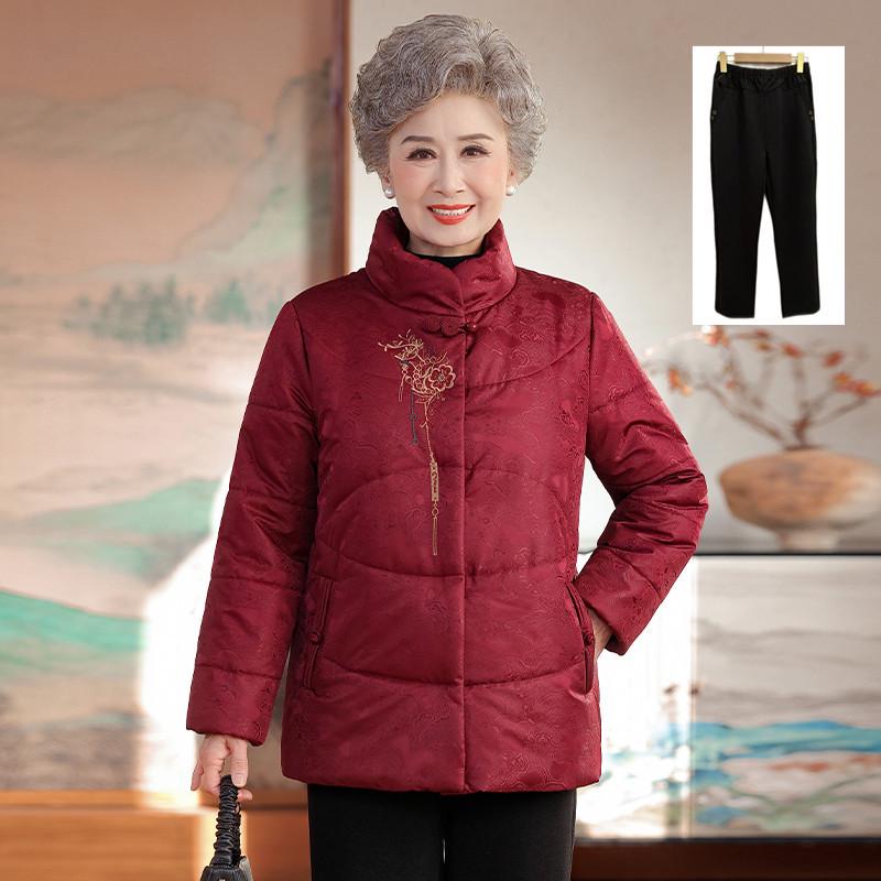 Stylish High-Collar Cotton Jacket for Middle-Aged and Elderly Women - Warm Winter Coat for Moms and Grandmothers, Chinese-Inspired Design