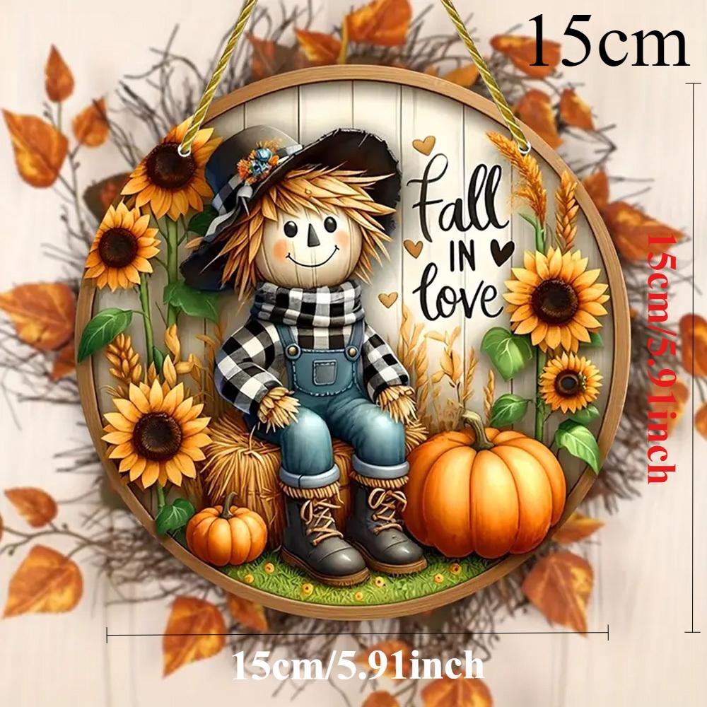 

Акрил Плоский (2D) День Подяки Опудало та Осінній Урожай Акрилова Кругла Прикраса для Центру Вінка для Дверей, Стін, Будинків, Ґанків, Садів 15 * 15cm/5.9 * 5.9 inches