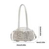 Fashionable Lace Embellished Shoulder Bag Bowknot Design PU Leather Crossbody Bags Casual Underarm Purse For Women  Pink