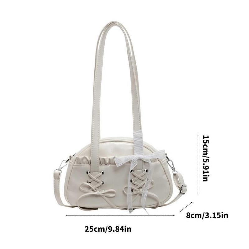 Fashionable Lace Embellished Shoulder Bag Bowknot Design PU Leather Crossbody Bags Casual Underarm Purse For Women Pink