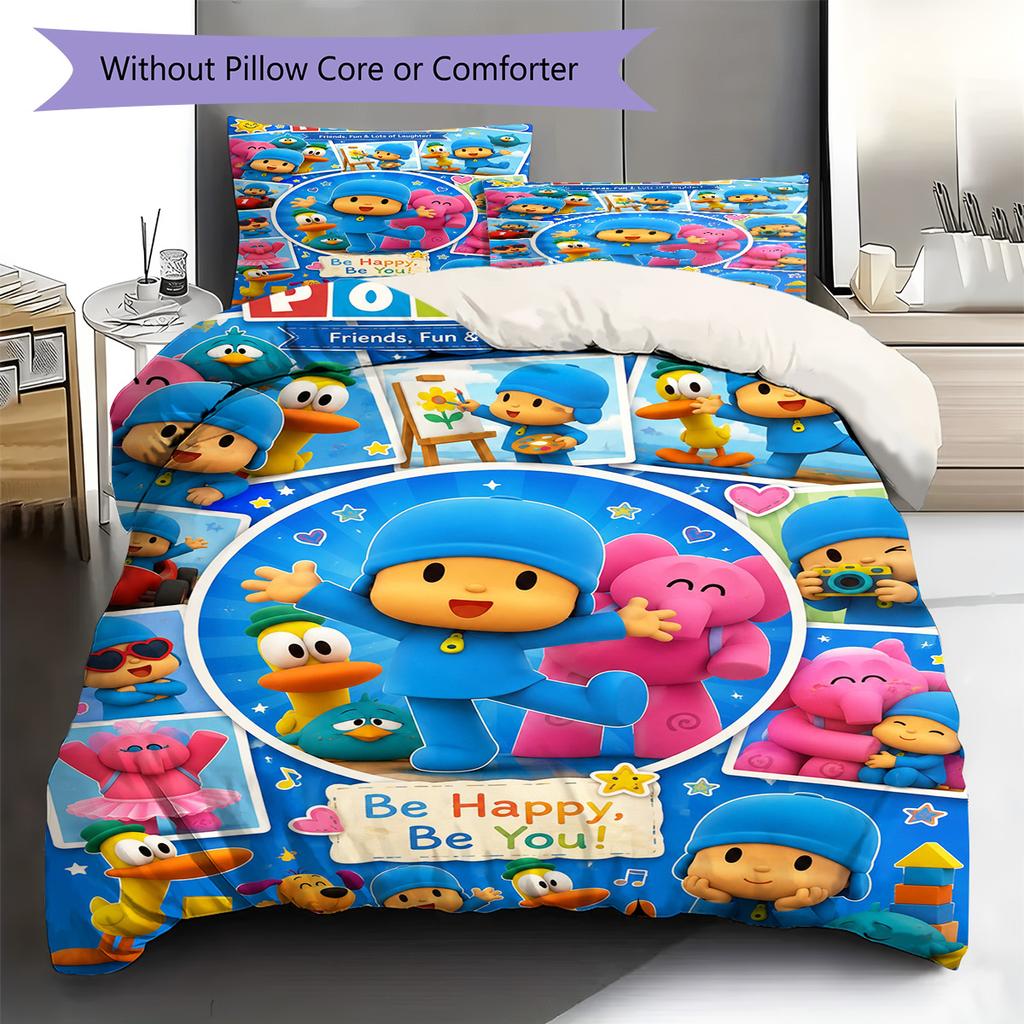Pocoyo Cartoon Muster Bettwäsche Set Bettbezug Kissenbezug Heimdeko Geschenk (1 Bettbezug + 2 Kissenbezüge, ohne Füllung)