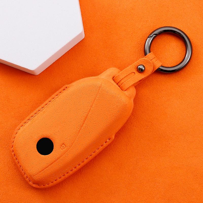 NEW Leather Suede Style Car Key Case Cover For BMW Ix I4 2 3 4 5 X3 X5 2021 2022 2023 4 Buttons Smart Remote Keychain Protection
