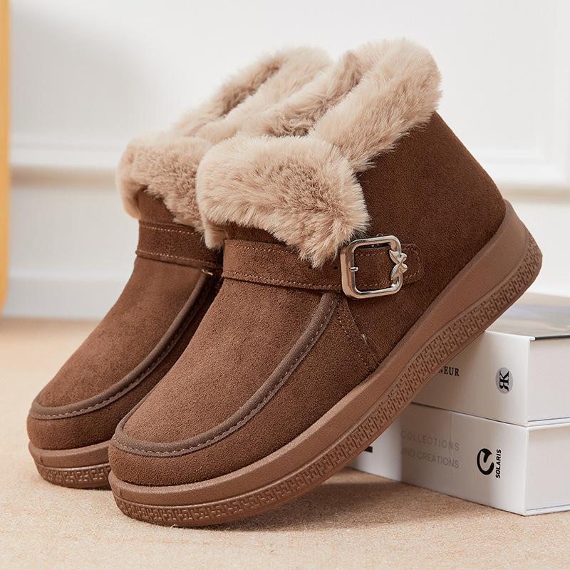 Women's Winter Warm Snow Boots Fuzzy Faux Suede Walking Shoes for Women Casual Anti-Slip Comfortable Workout Short Booties With Faux Fur Lined