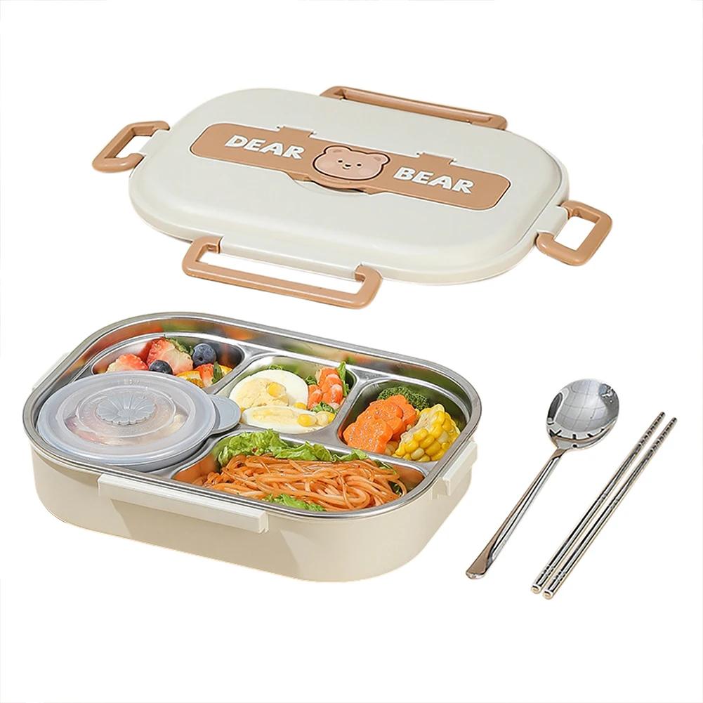 304 Stainless Steel Lunch Box Insulation Foot Container Microwavable Students Bento Case With Spoons or Chopsticks