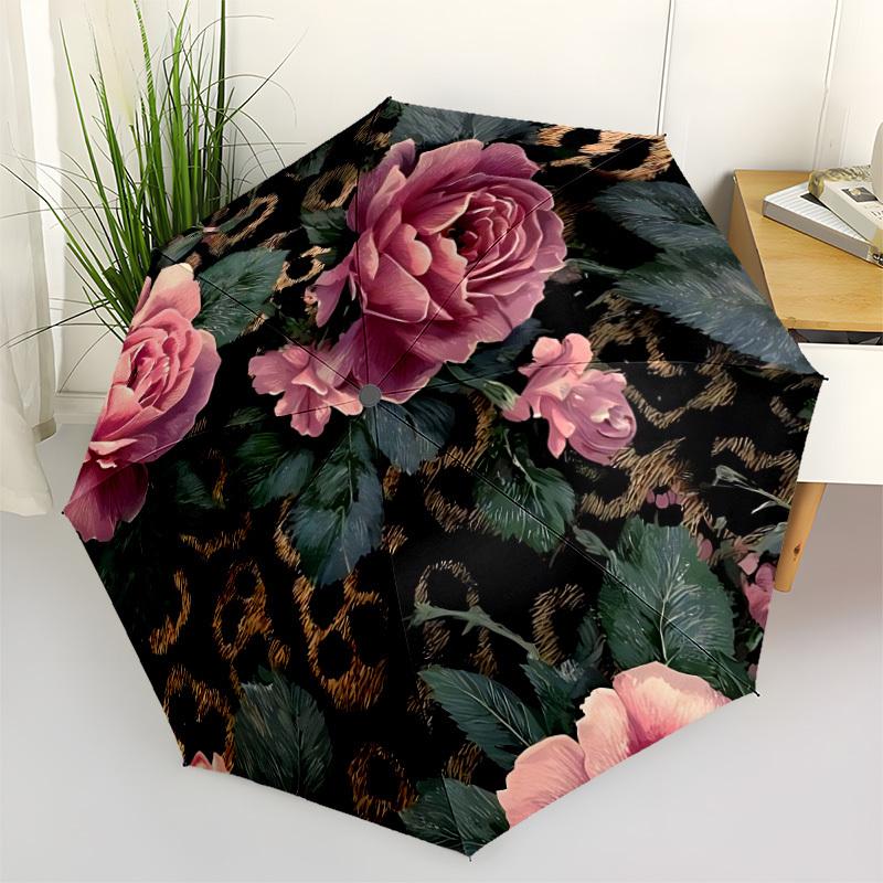 

1pc Floral Leopard Umbrella Portable Folding Umbrella Durable Iron Frame, Suitable for All Seasons Home Travel Outdoor yy260319072
