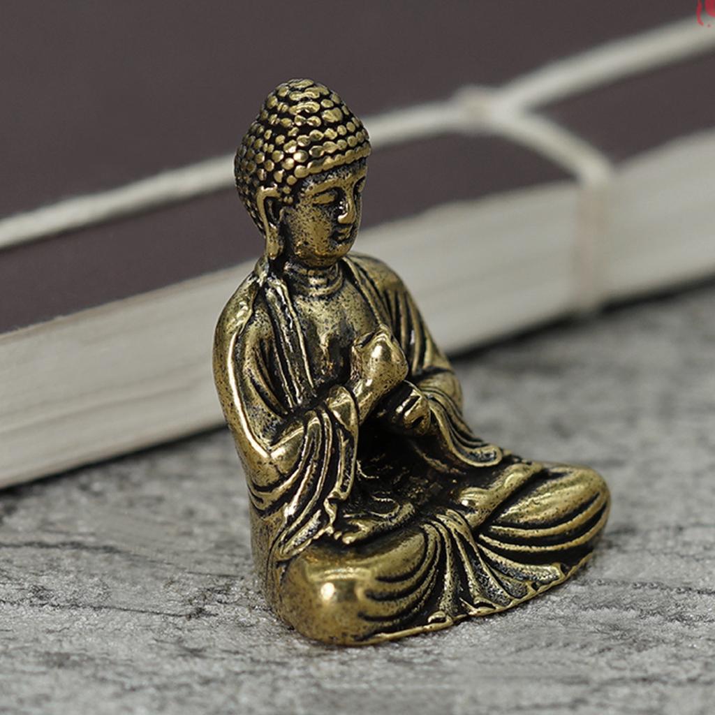 Chinese Archaize Pure Copper Brass Bronze Maitreya Buddha Buddhism Small Statue
