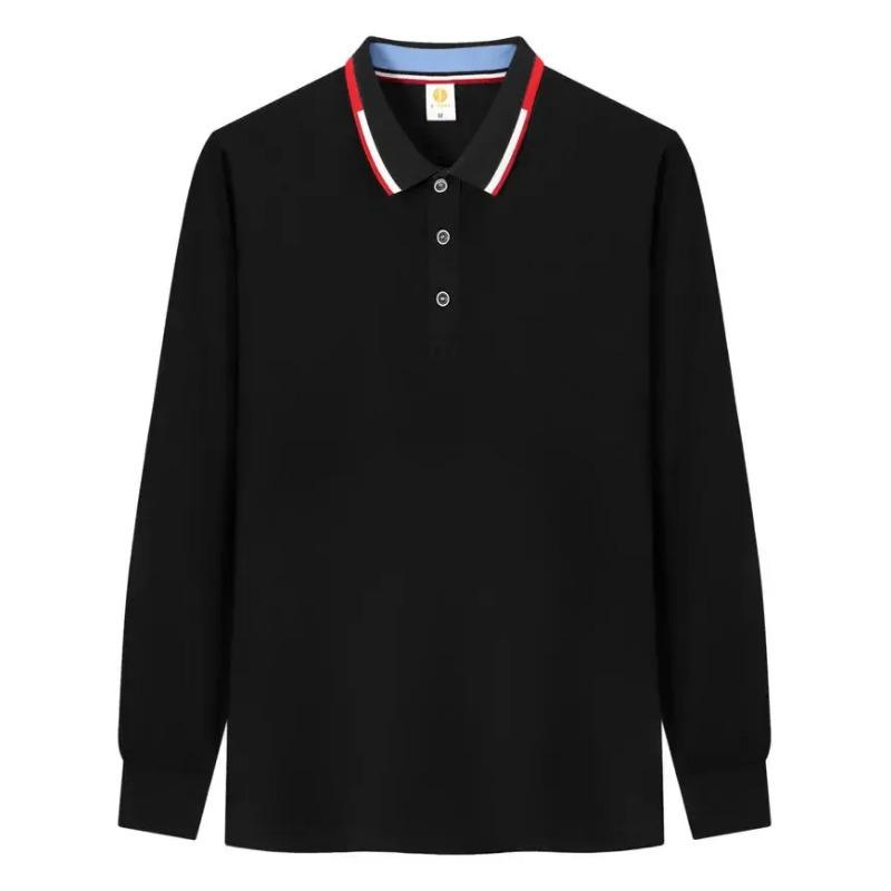 

Поло большого размера Мужские Женские Футболки с длинным рукавом Классическая полоска Воротник Осенняя мода Бренд Повседневный Деловой Топ Уличная одежда S чёрный