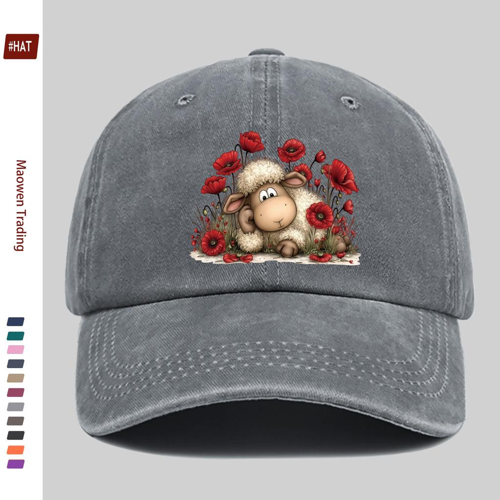 pc Sheep Print Baseball Cap with Floral Design Golf Hat Comfortable Lightweight Papa Hat Adjustable Strap Truck Driver Sun Hat