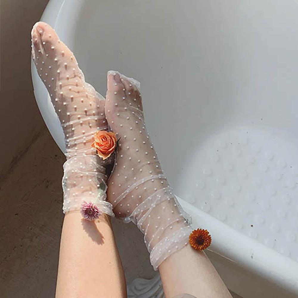 Průhledné šifonové puntíkované módní ponožky, tylové ponožky, síťované punčochy, nylon