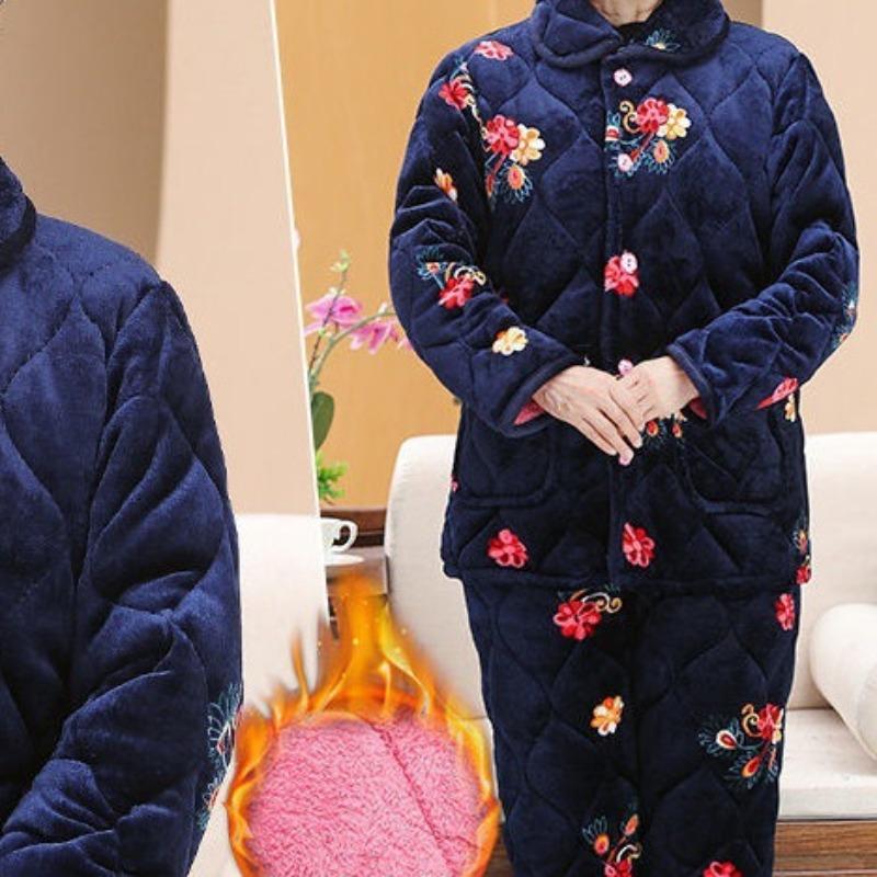 Three-layer thickened coral fleece pajamas loungewear semicircular jujube