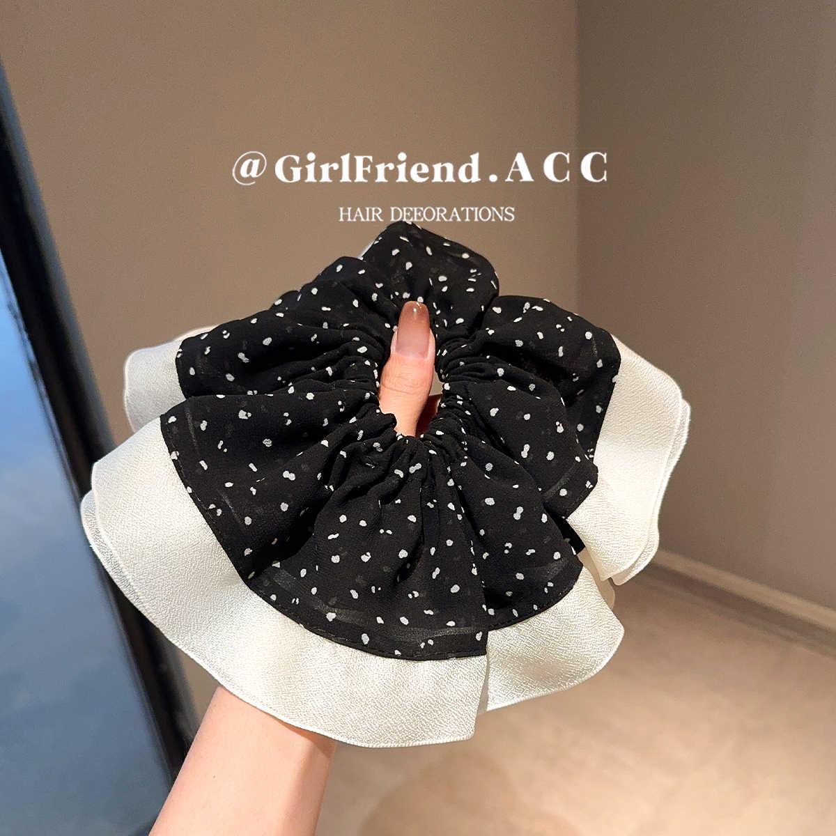 Double-Layer Polka Dot Mesh Scrunchie: High-End Sweet Color Block Hair Flower Tie премиальный черный