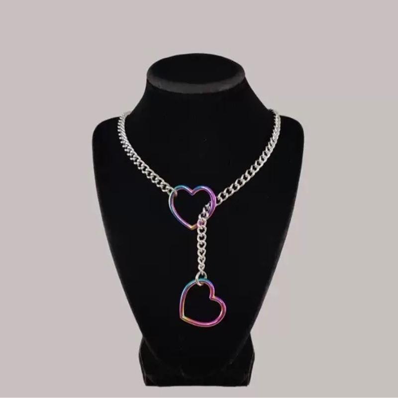 

Cosplay Heart Slip Chain Punk Rock Necklace Stainless Steel Cuban Long Necklace Trendy Simple Adjustable Y-Necklace