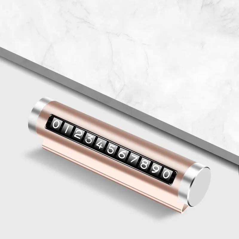 

Металлическая автомобильная временная парковочная карта, вращающийся номерной знак телефона, алюминиевые наклейки, парковочная остановка в автомобильном Стайлинге, автоаксессуары золотой