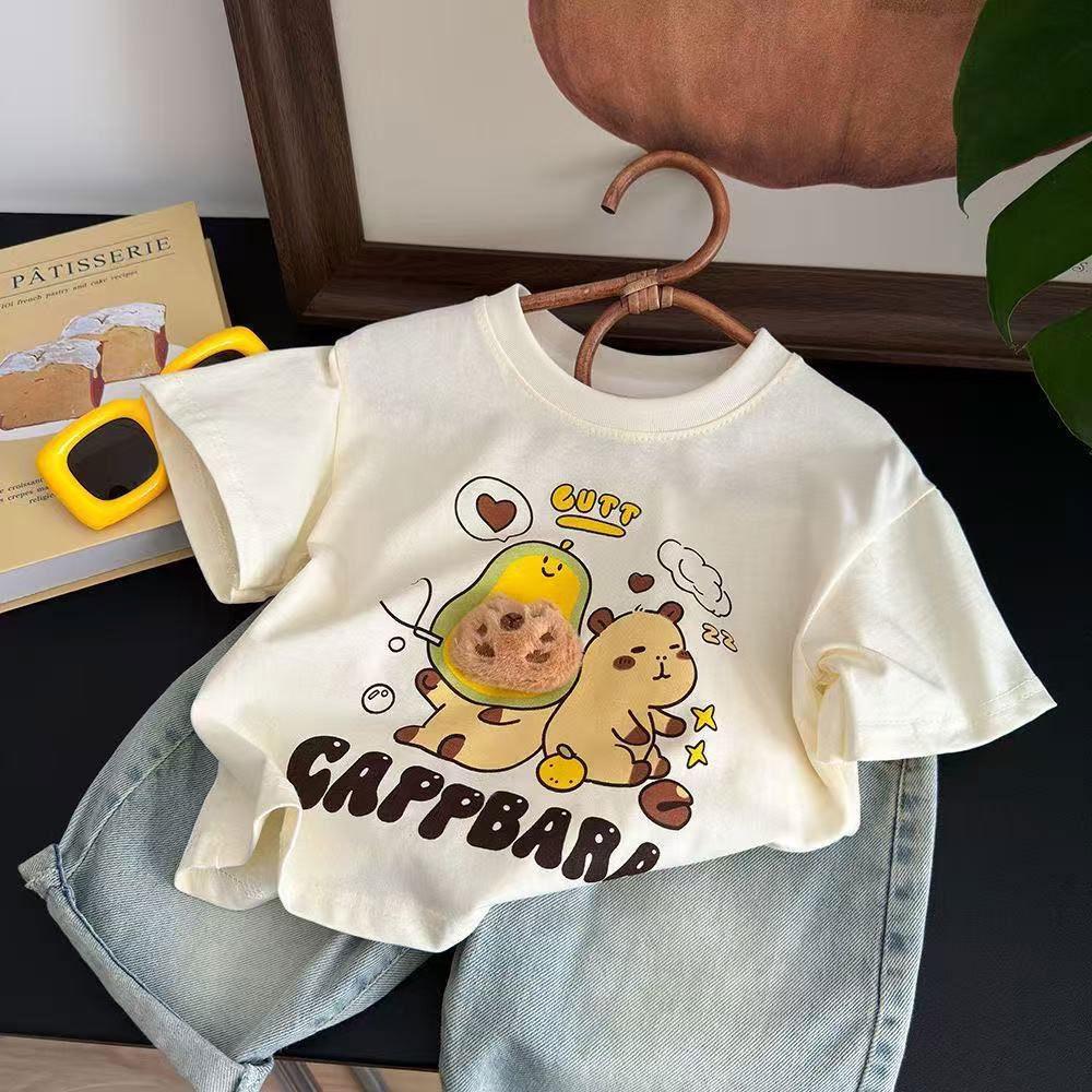 3D Cartoon Character Short Sleeve Cotton T-shirt for Kids