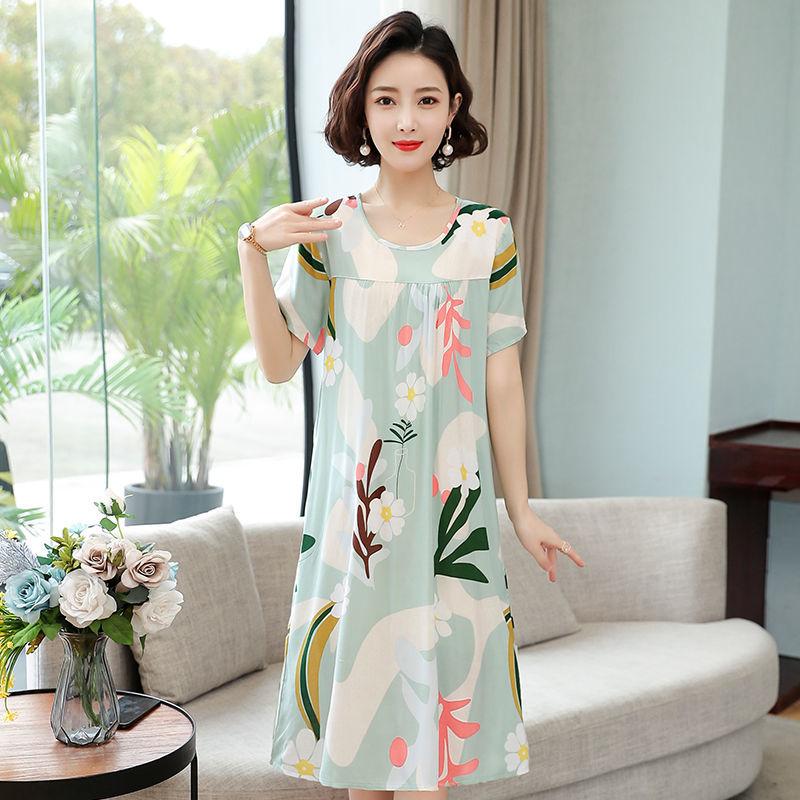 

Пижамное платье, женское летнее длинное платье с короткими рукавами, пижамное платье из искусственного хлопка для мамы L
