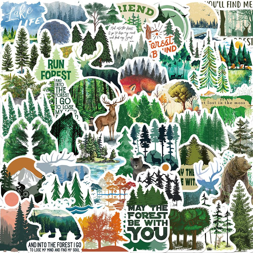 50 Green Forest Graffiti Stickers Decorate Guitar Suitcase Waterproof Can Be DIY Made