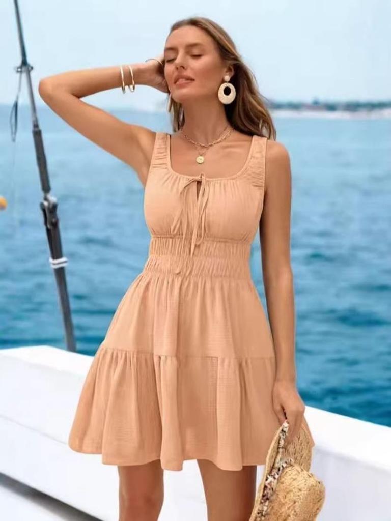 Women's Summer Sleeveless Vest Mini Dress with Elastic Waist