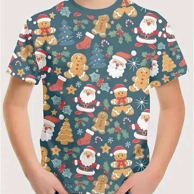 Kinder Weihnachtsmann Bedruckte Neujahrs T-Shirts Jungen Bequemes Mode Top Kurzarm