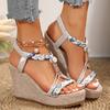Fashion Plus Size Fashion Wedge Heel Sandals for Women Summer Bohemian Non Slip Beach Shoes Woman Braided Strap Chunky Platform Sandals