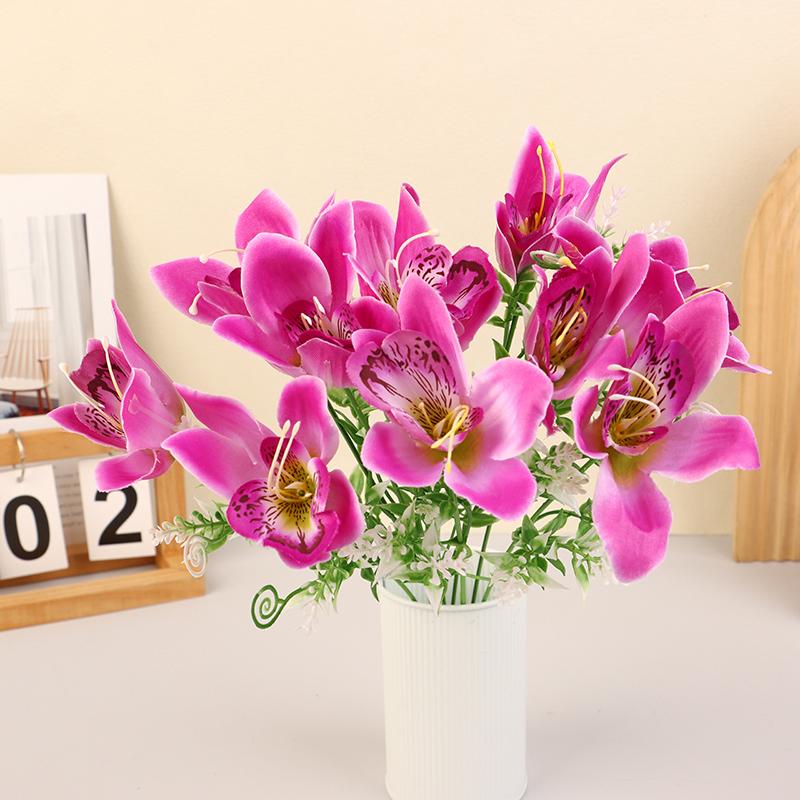 10Pcs Silk Orchid Bouquet Artificial Faux Flowers For Wedding Home Decor Diy Desk Vase Arrangement Floral Artificial Flowers