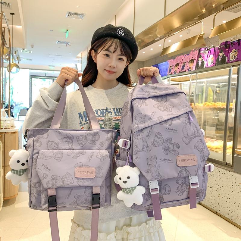 Casual Backpack Girl Cute Bear Lightweight Weight Backpack Junior High School College Student Schoolbag Fashion