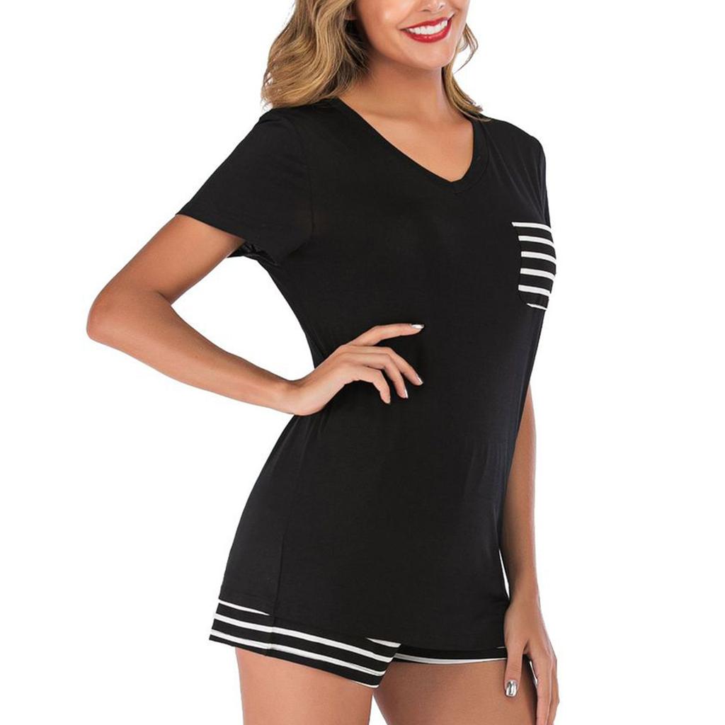 Women's Pajama Sets Short Sleeve Stripe Sleepwear Lapel  Nightwear Soft  Sets