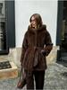 Women's Mid-Length Hooded Eco-Friendly Faux Mink Fur Coat with Belt