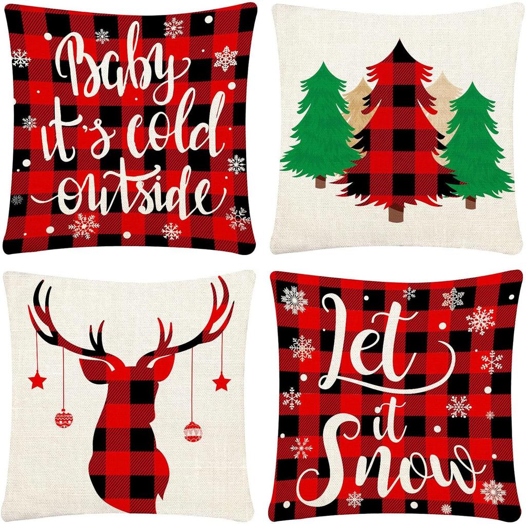 New Christmas Decoration Christmas Pillowcase 18 X 18 Inch Set of 4 Christmas Collection Cushion Pillowcases Custom Zipper Squar