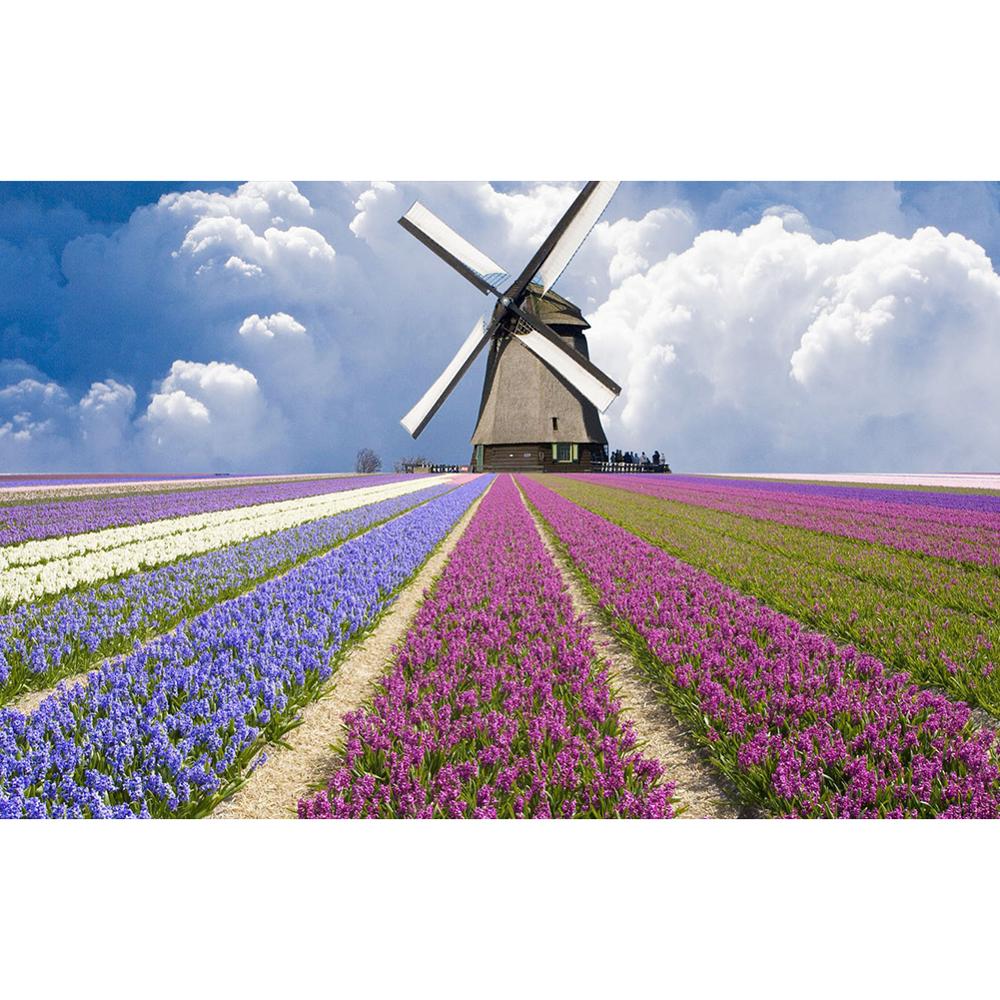 5D Full Round Diamond DIY Landscape Diamond Painting Cross Stitch Windmill Lavender Garden Rhinestone Embroidery Home Decoration