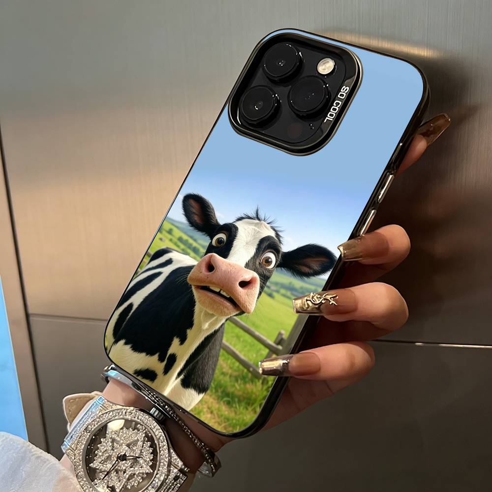 Cute and funny cow For iPhone 17 16 15 14 13 12 11 Pro Max XS 17 Air Silicone Colored Silver Bumper Cover